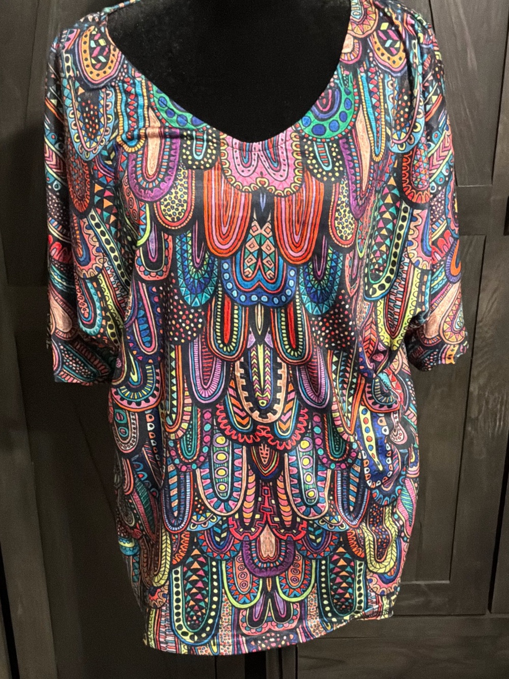 Source Unknown Multicolor Scallop-Print Scoop Neck Tunic